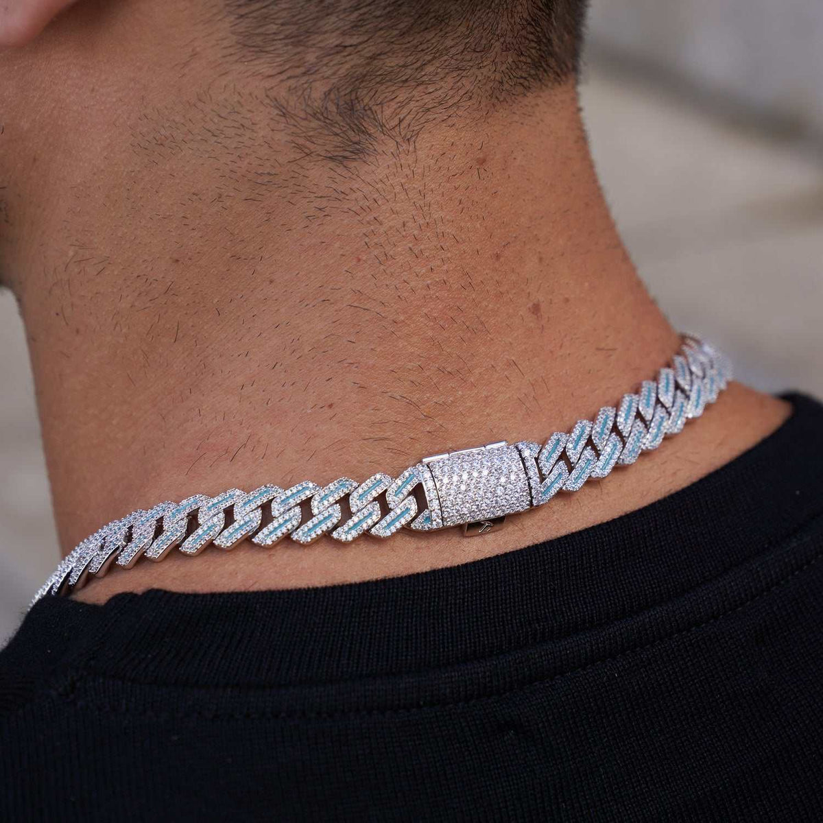 Luminous Diamond Prong Cuban Necklace in White Gold - 12MM