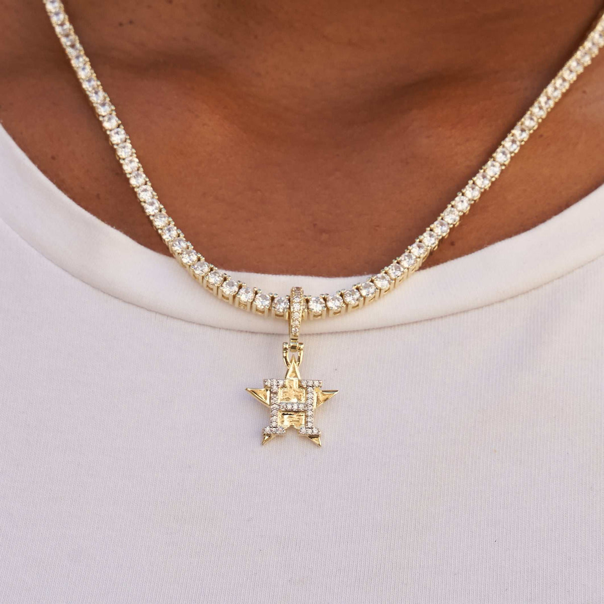 Houston Astros Micro Logo Pendant - Yellow Gold