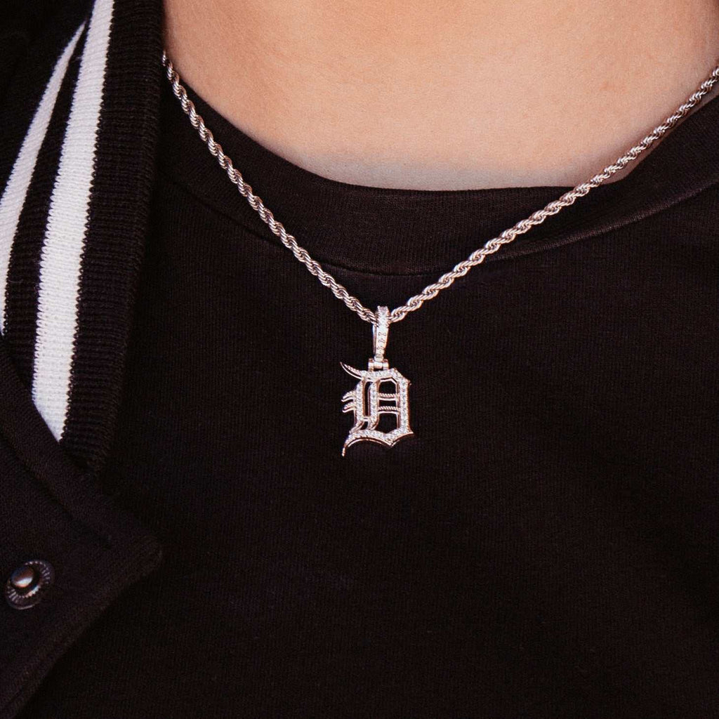 Detroit Tigers Official MLB Micro Logo Pendant in White Gold