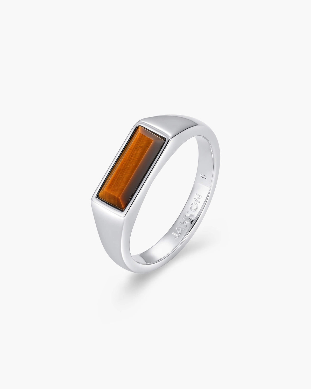Beveled Tiger's Eye Signet Ring Silver