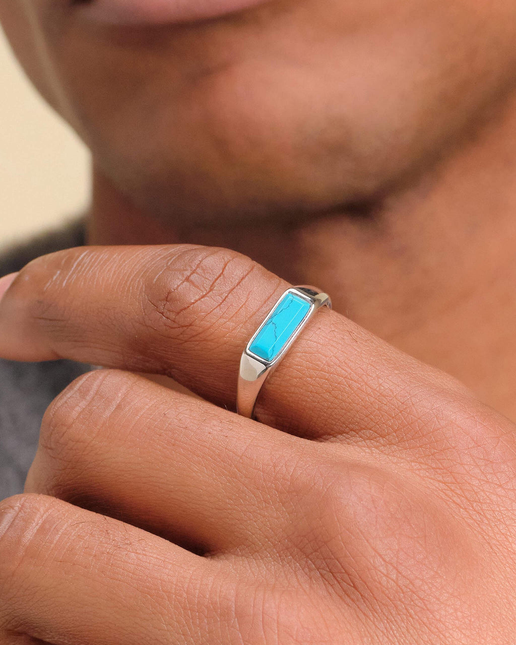 Beveled Turquoise Signet Ring Silver
