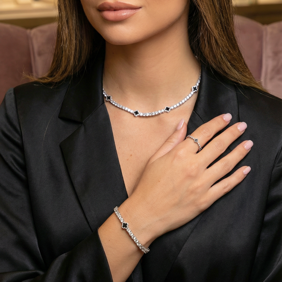 Black Clover Set - Chain + Bracelet + Ring