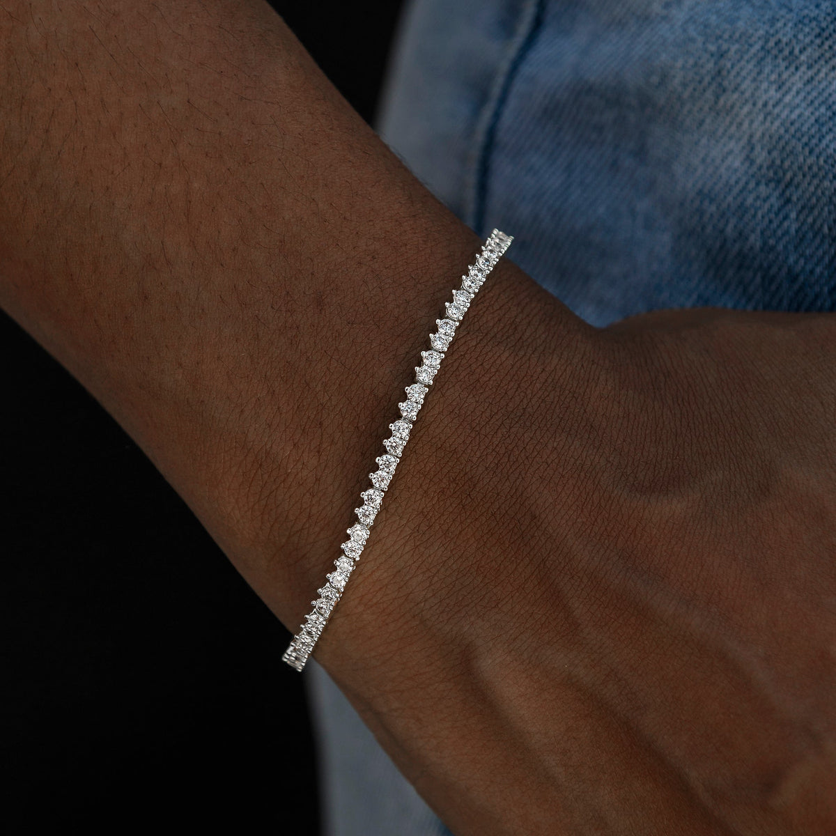 3 Prong Tennis Bracelet in White Gold -2mm