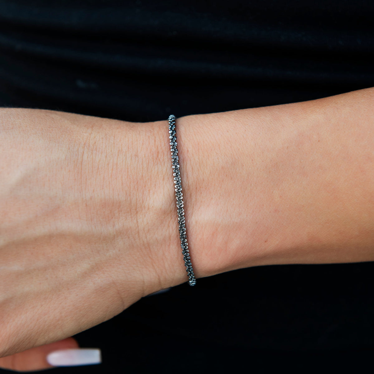 2MM Diamond Cut Popcorn Bracelet in Black