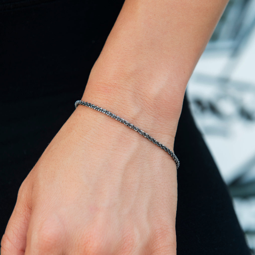 2MM Diamond Cut Popcorn Bracelet in Black