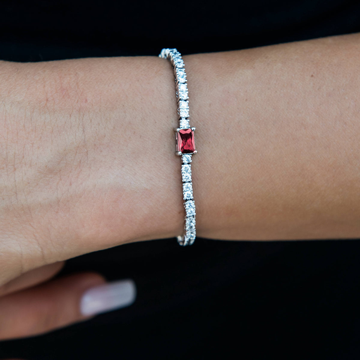 2MM Dark Garnet Iced Rock Diamond Tennis Bracelet in White Gold