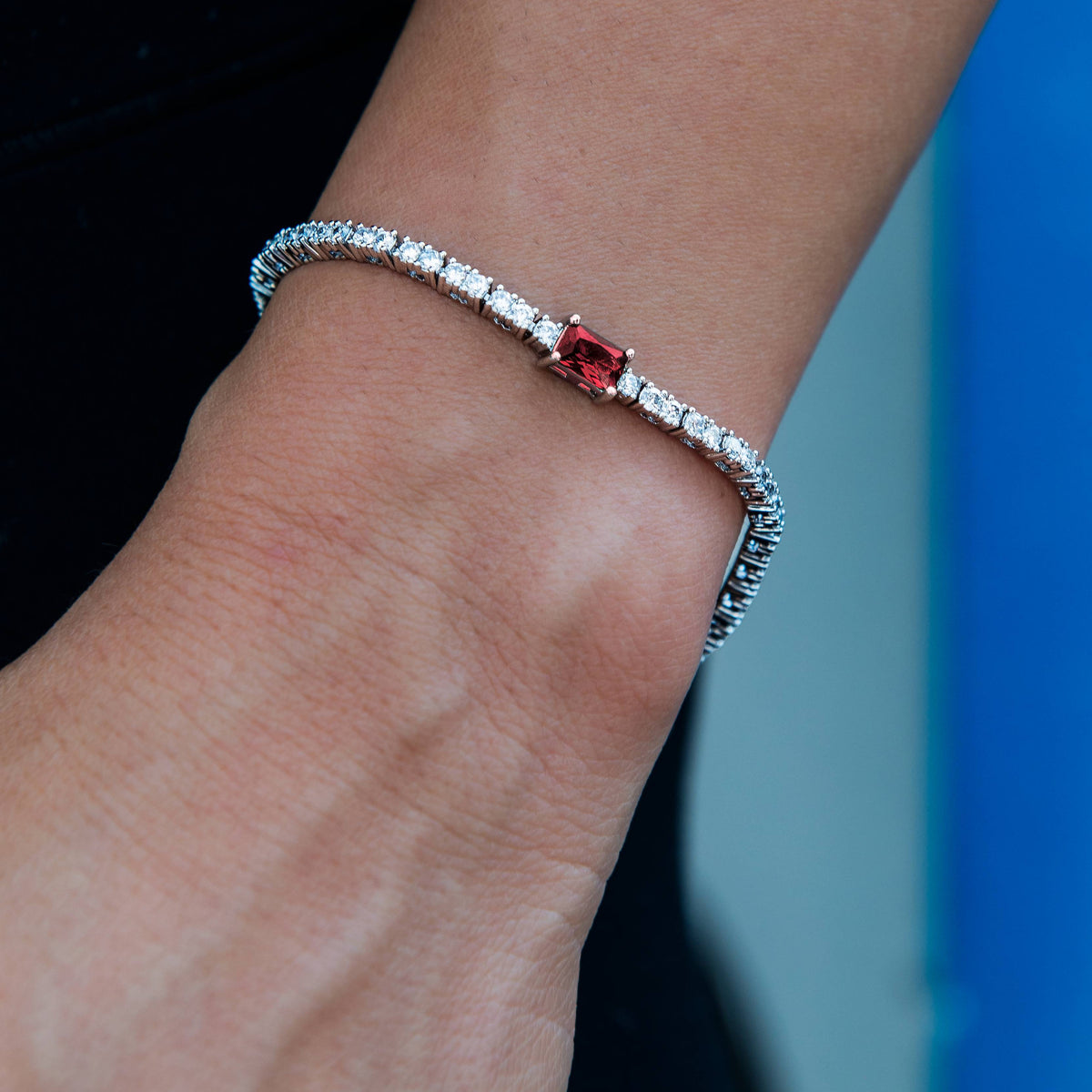 2MM Dark Garnet Iced Rock Diamond Tennis Bracelet in White Gold