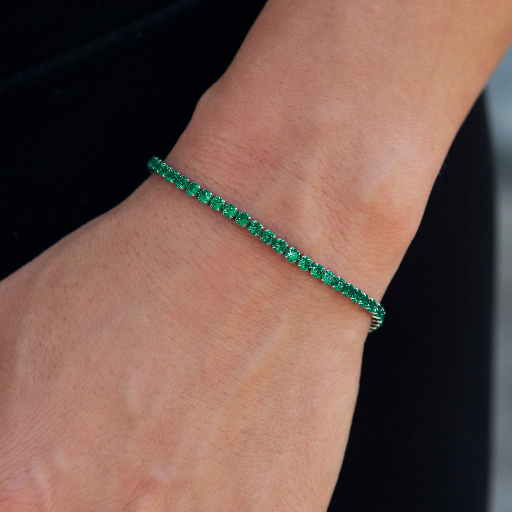 Emerald Micro Tennis Bracelet in White Gold