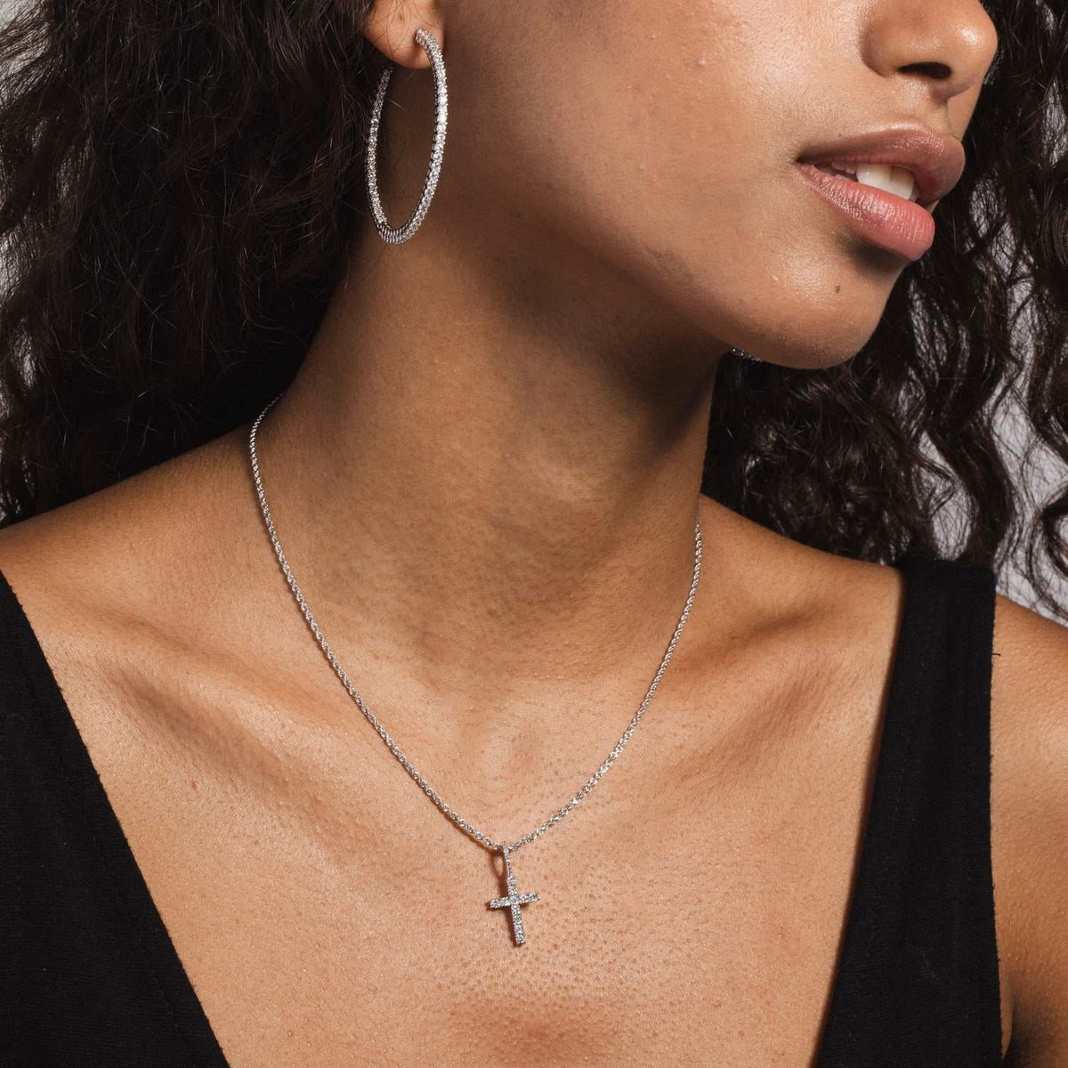 Solid White Gold Micro Diamond Cross Pendant-VS Diamonds