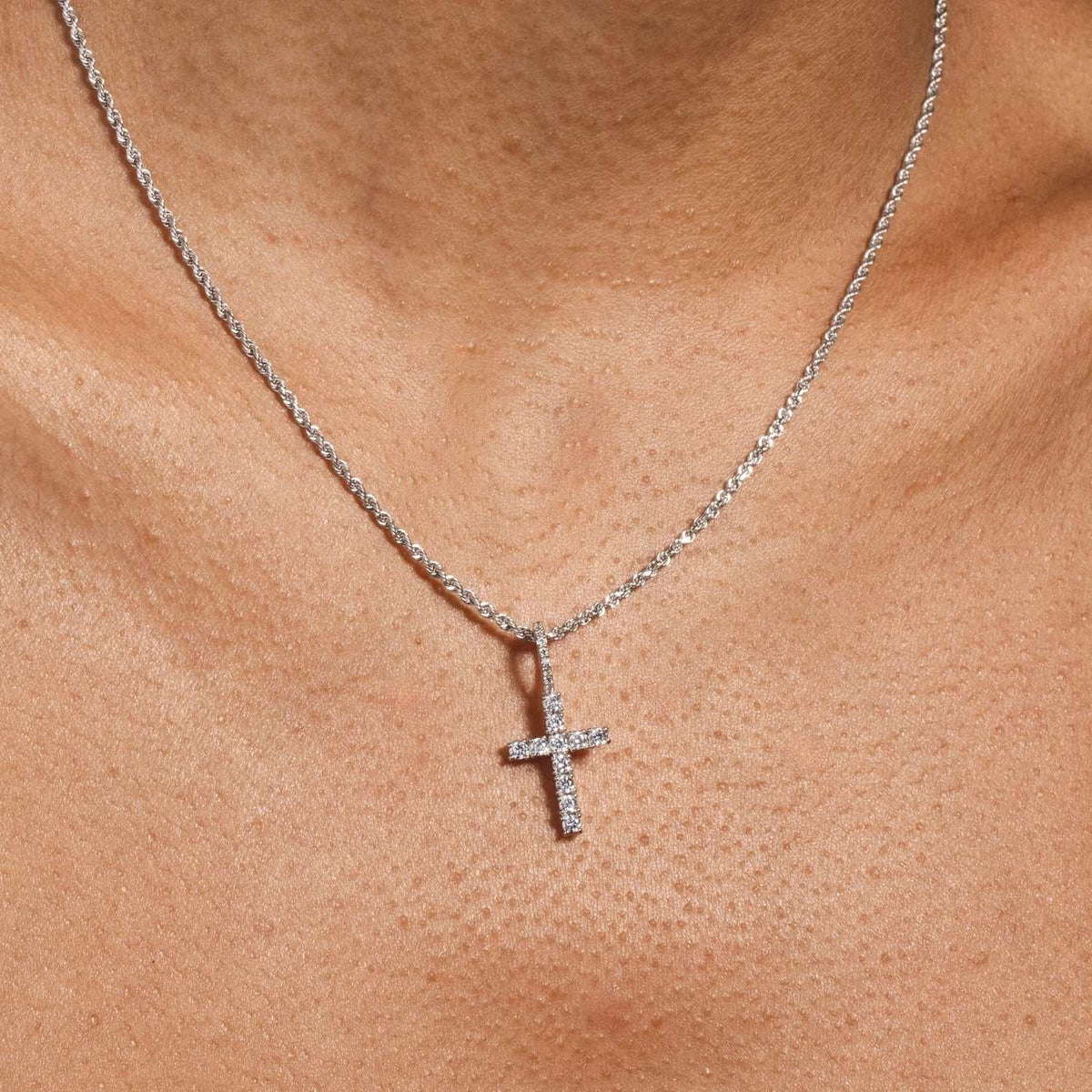 Solid White Gold Micro Diamond Cross Pendant-VS Diamonds