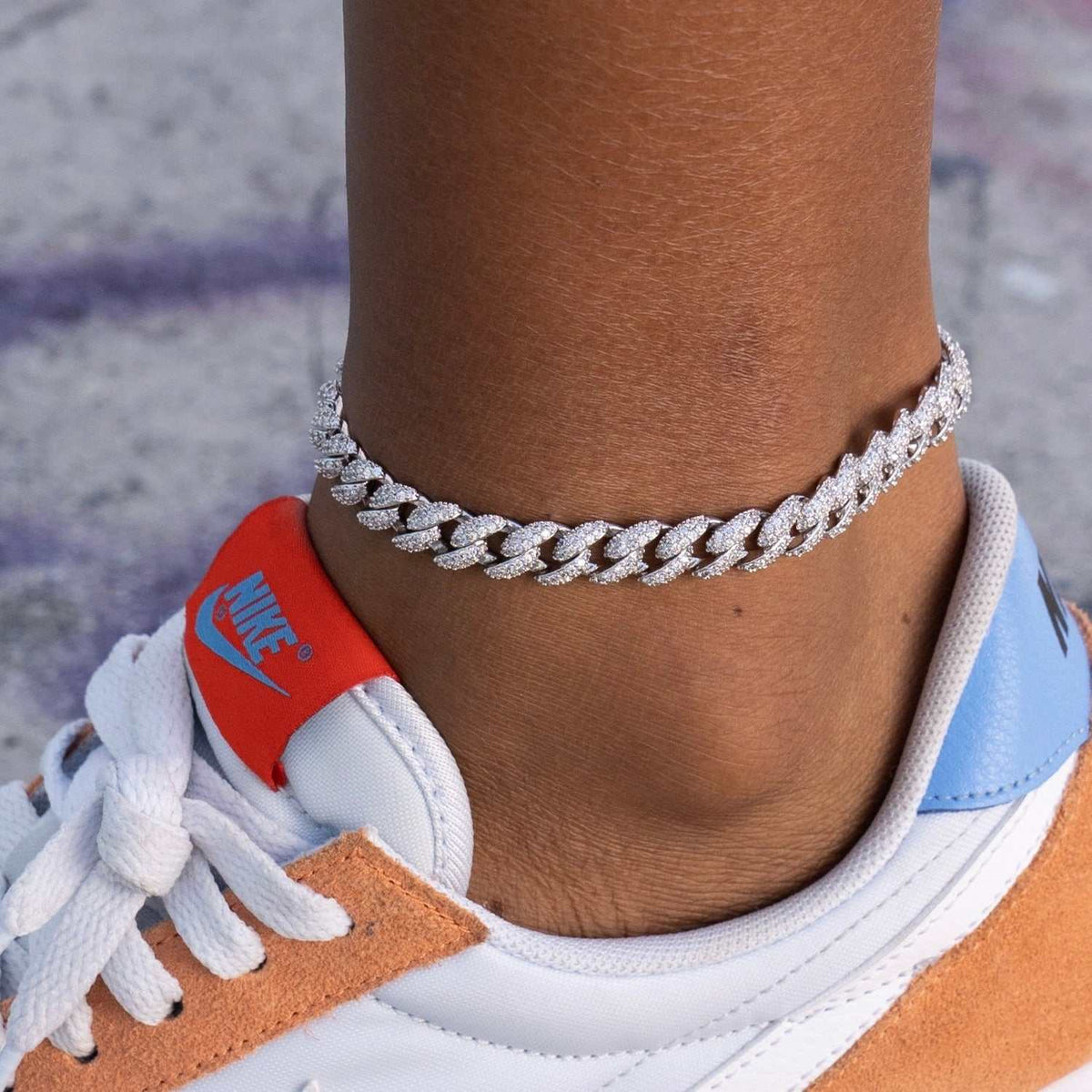Iced Cuban Anklet in White Gold - 8.5mm