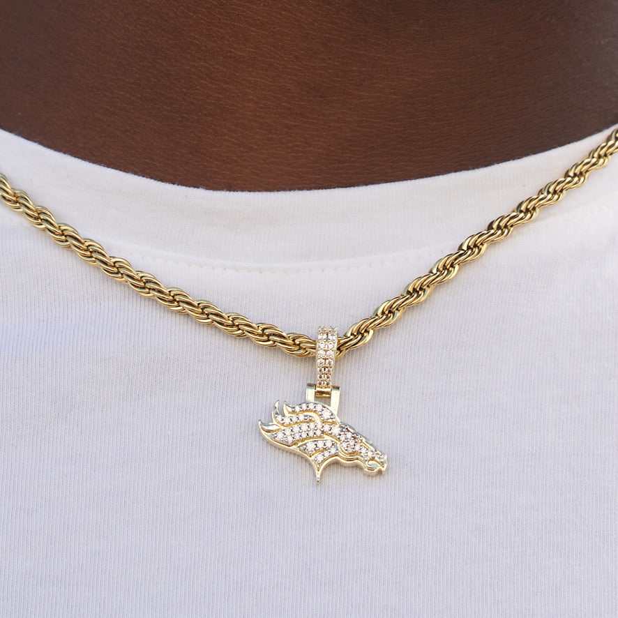 Denver Broncos Official NFL Micro Logo Pendant - Yellow Gold