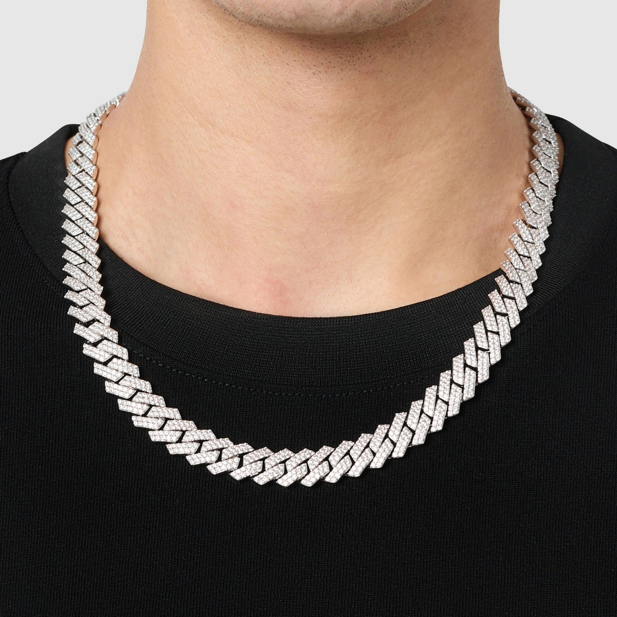 Prong Link Iced Cuban (Silver) 12mm