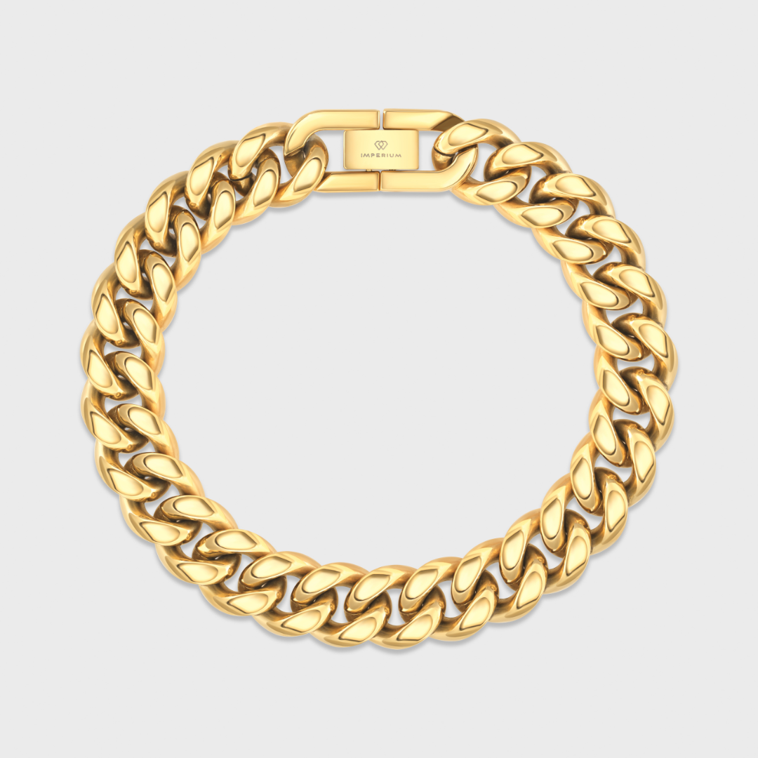 Cuban Link Chain + Bracelet (Gold) - 12mm