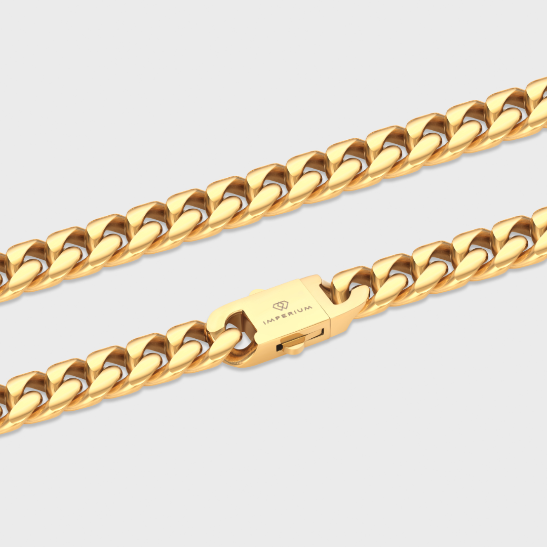 Cuban Link Chain + Bracelet (Gold) - 12mm