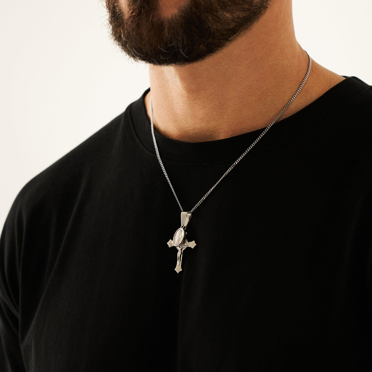 Jesus & Mary Cross Pendant (Silver)