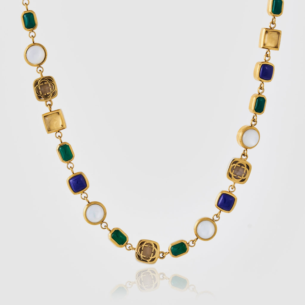 Blue Crystal Gemstone Necklace (Gold)