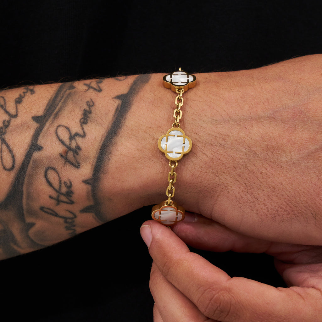 White Clover Stone Bracelet (Gold)