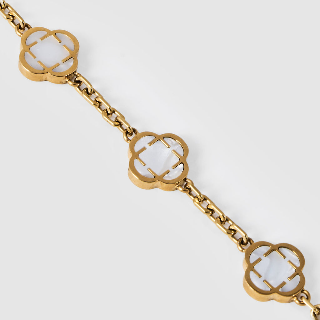 White Clover Stone Bracelet (Gold)