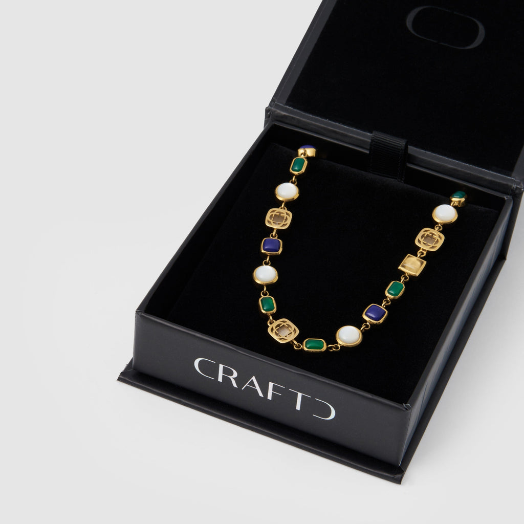 Blue Crystal Gemstone Necklace (Gold)