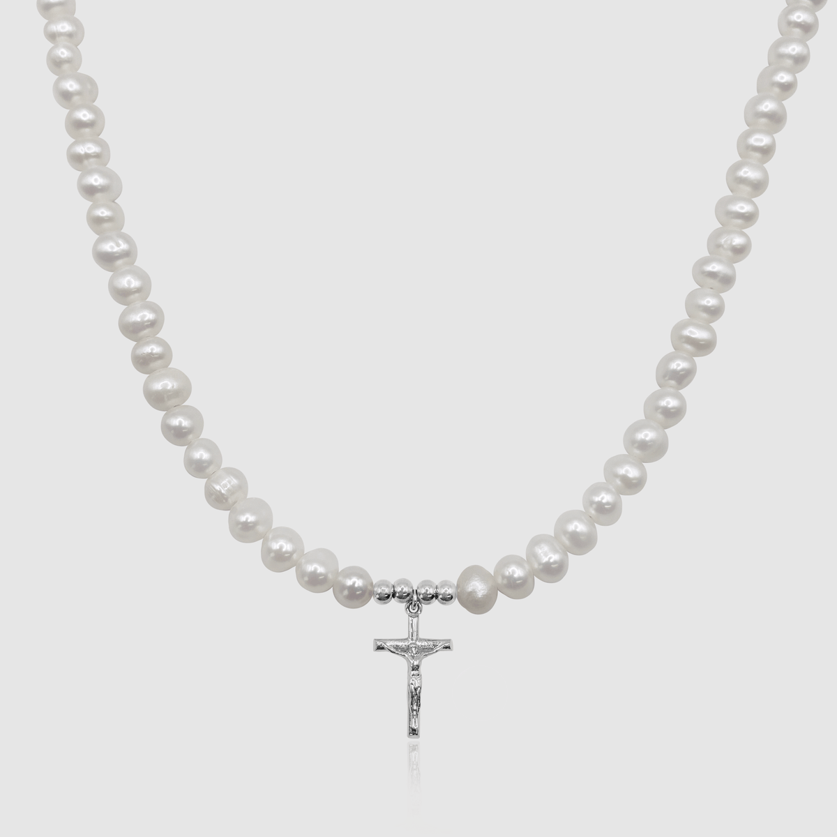 Crucifix Real Pearl Necklace (Silver)