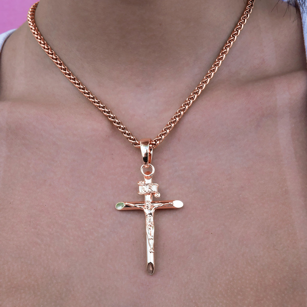 Large Crucifix Cross Pendant in Rose Gold