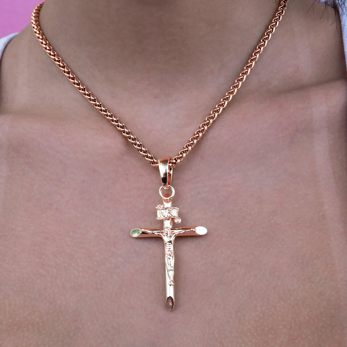 Large Crucifix Cross Pendant in Rose Gold