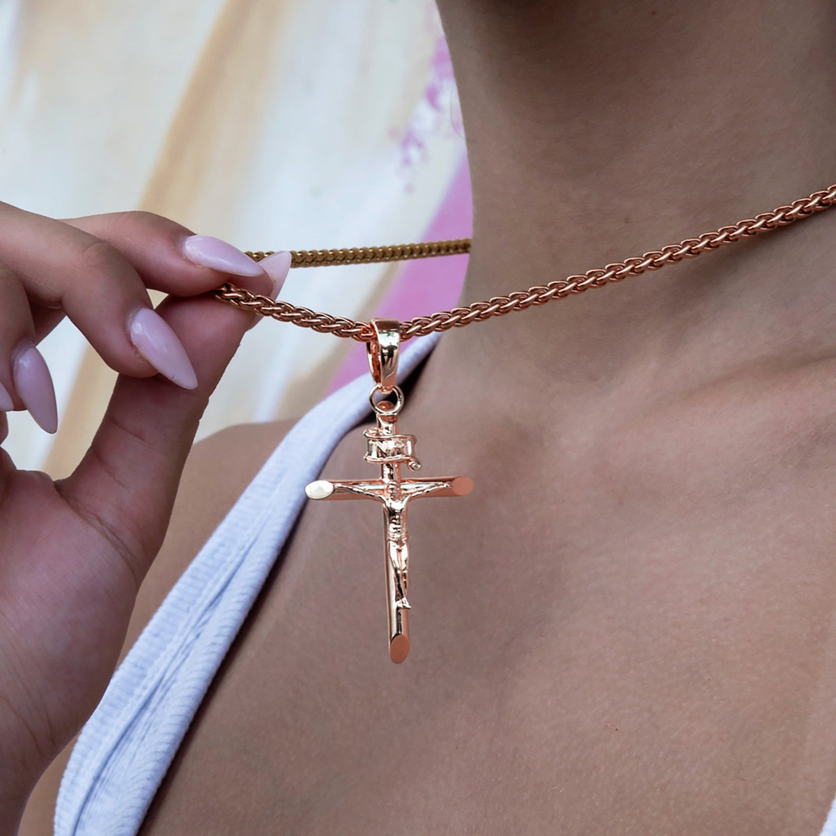 Large Crucifix Cross Pendant in Rose Gold