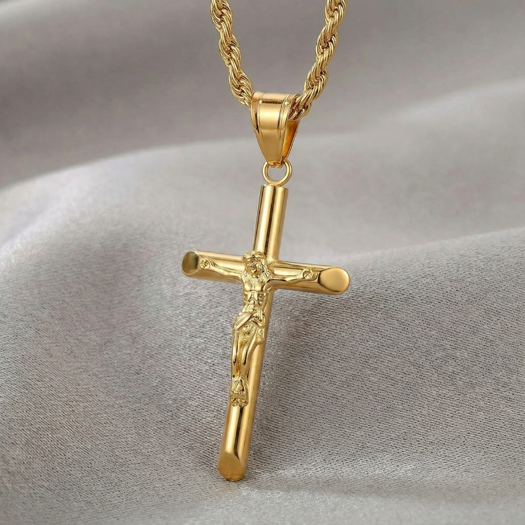 Rope Chain 4mm + Crucifix Pendant (Gold)