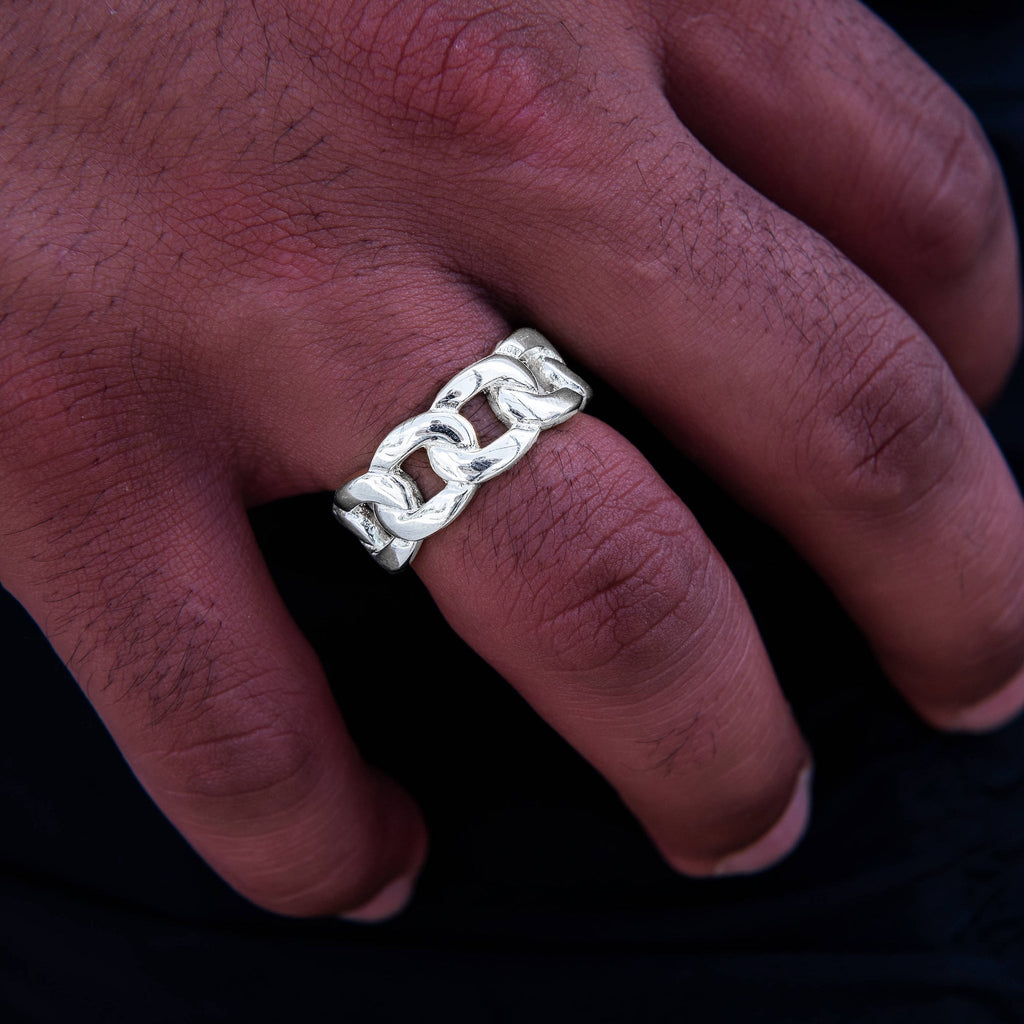 Cuban Band Ring in White Gold - 9mm