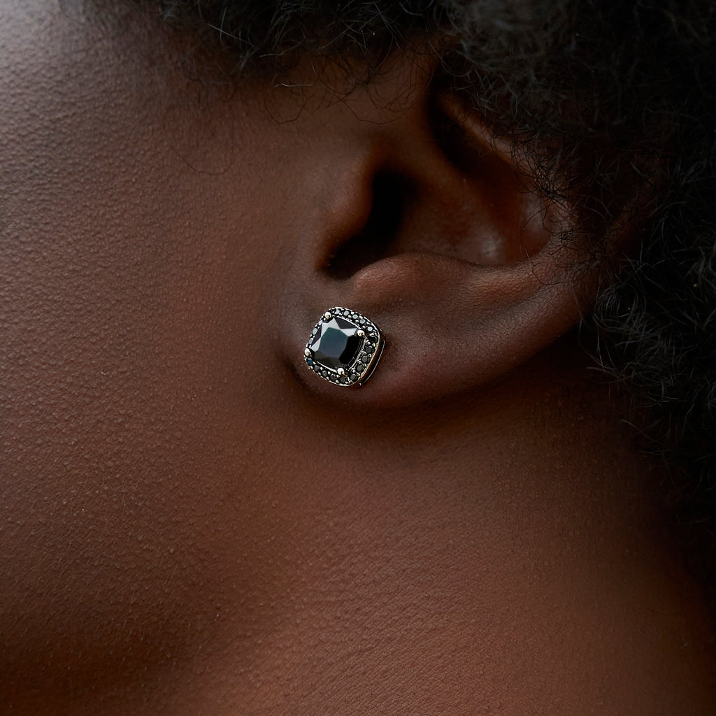 Cushion Cut Stud Earring in Black