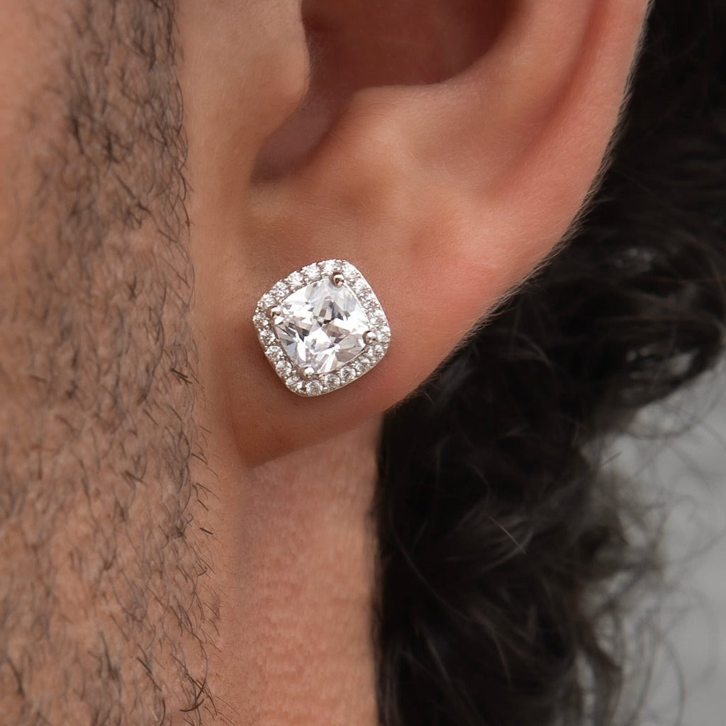 GLD Cushion Cut Earrings in White Gold