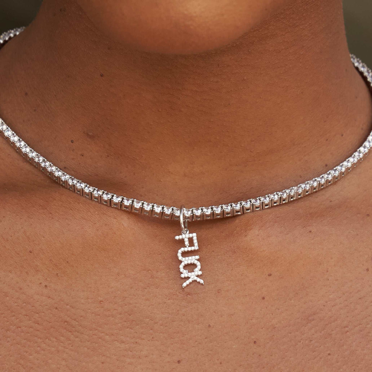 "Fuck" Pendant - White Gold
