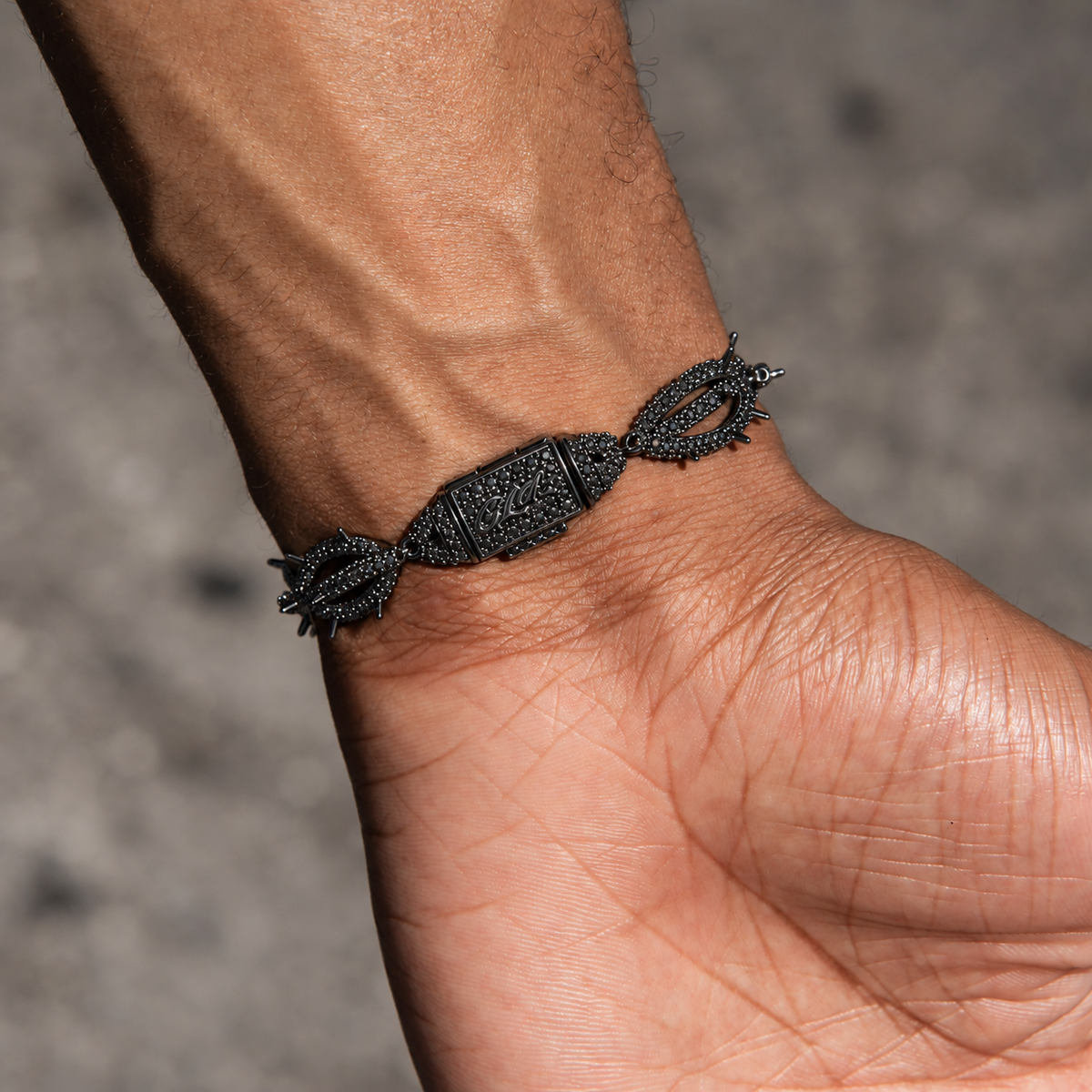 Black Iced Crown of Thorns Bracelet in Black
