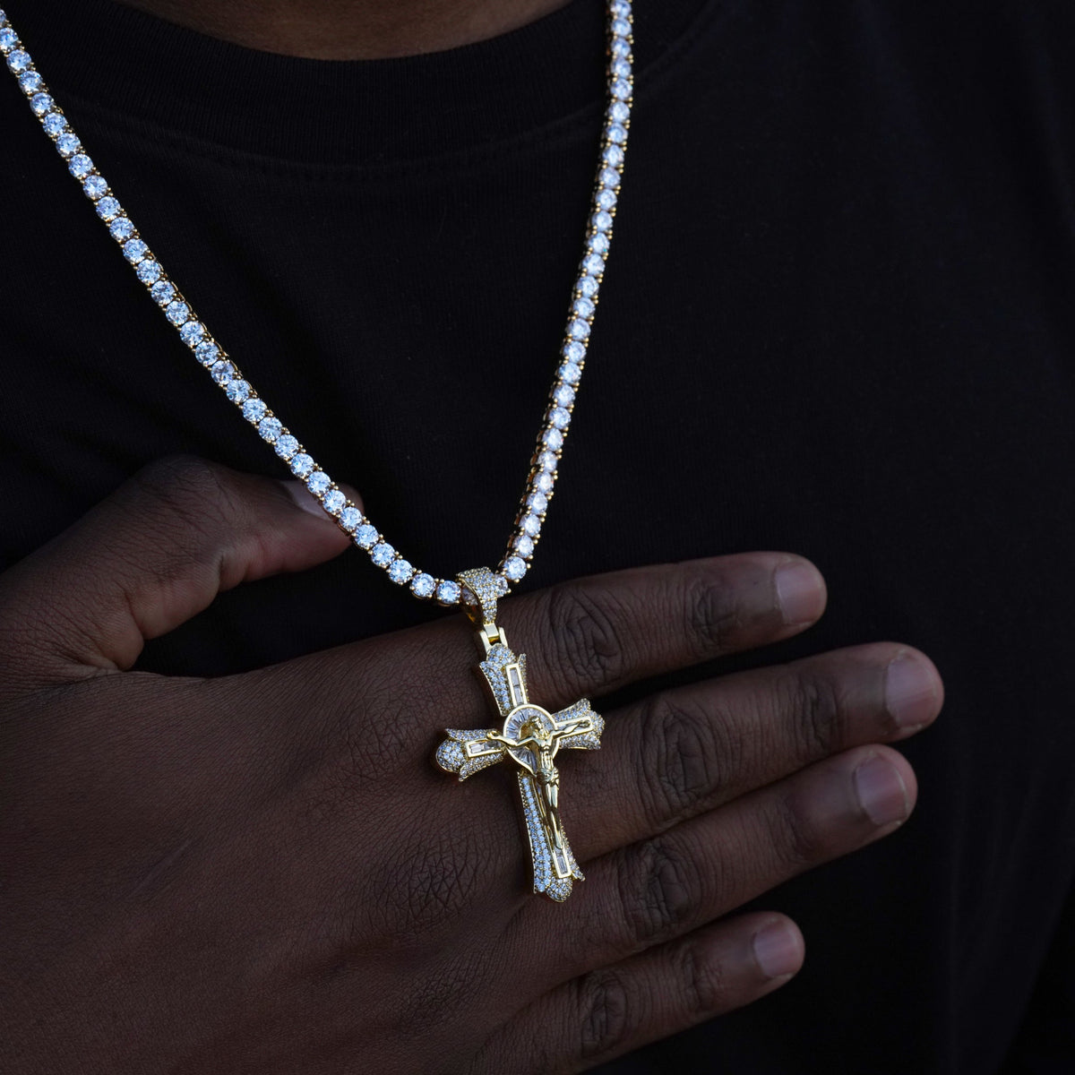 Jesus Crucifix Baguette Cross 18K Necklace
