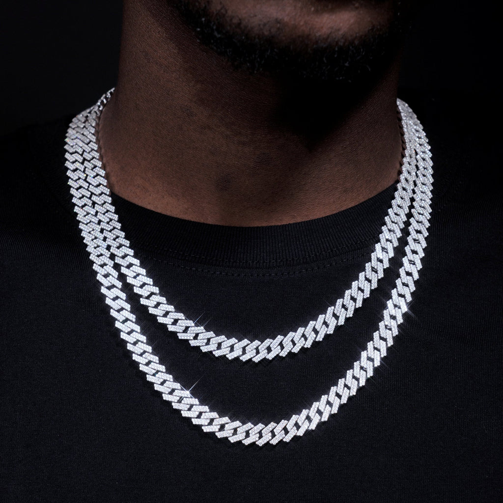 925S & VVS Moissanite 8MM Two Row Prong Cuban Link Chain