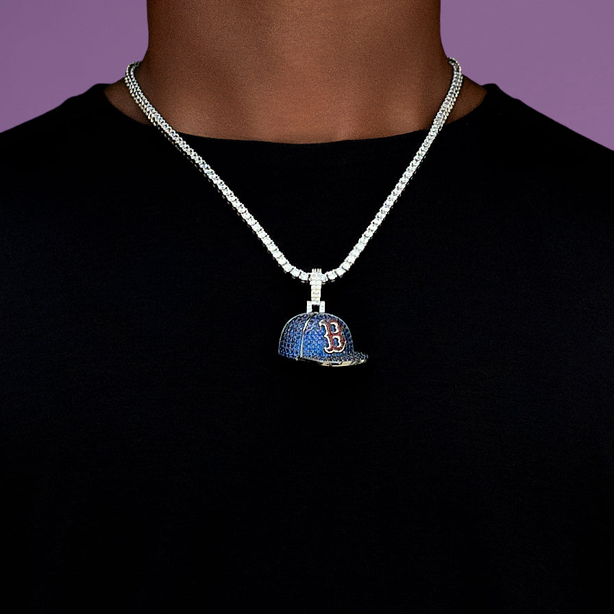 Boston Red Sox Official MLB Baseball Cap Pendant in White Gold