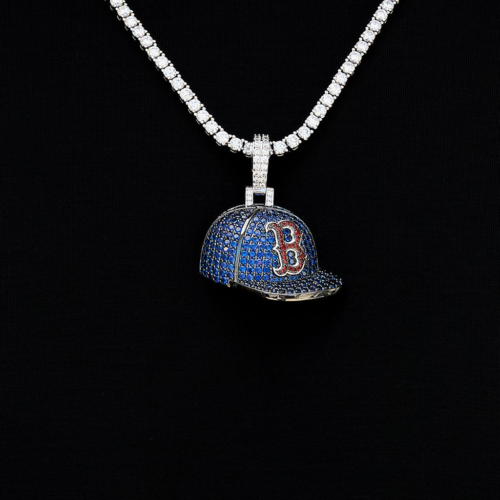 Boston Red Sox Official MLB Baseball Cap Pendant in White Gold