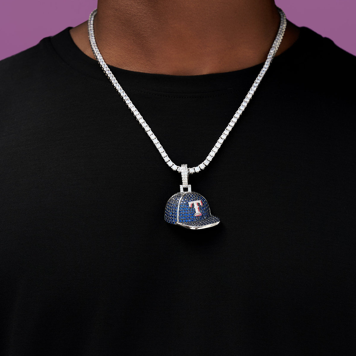 Texas Rangers Official MLB Baseball Cap Pendant in White Gold