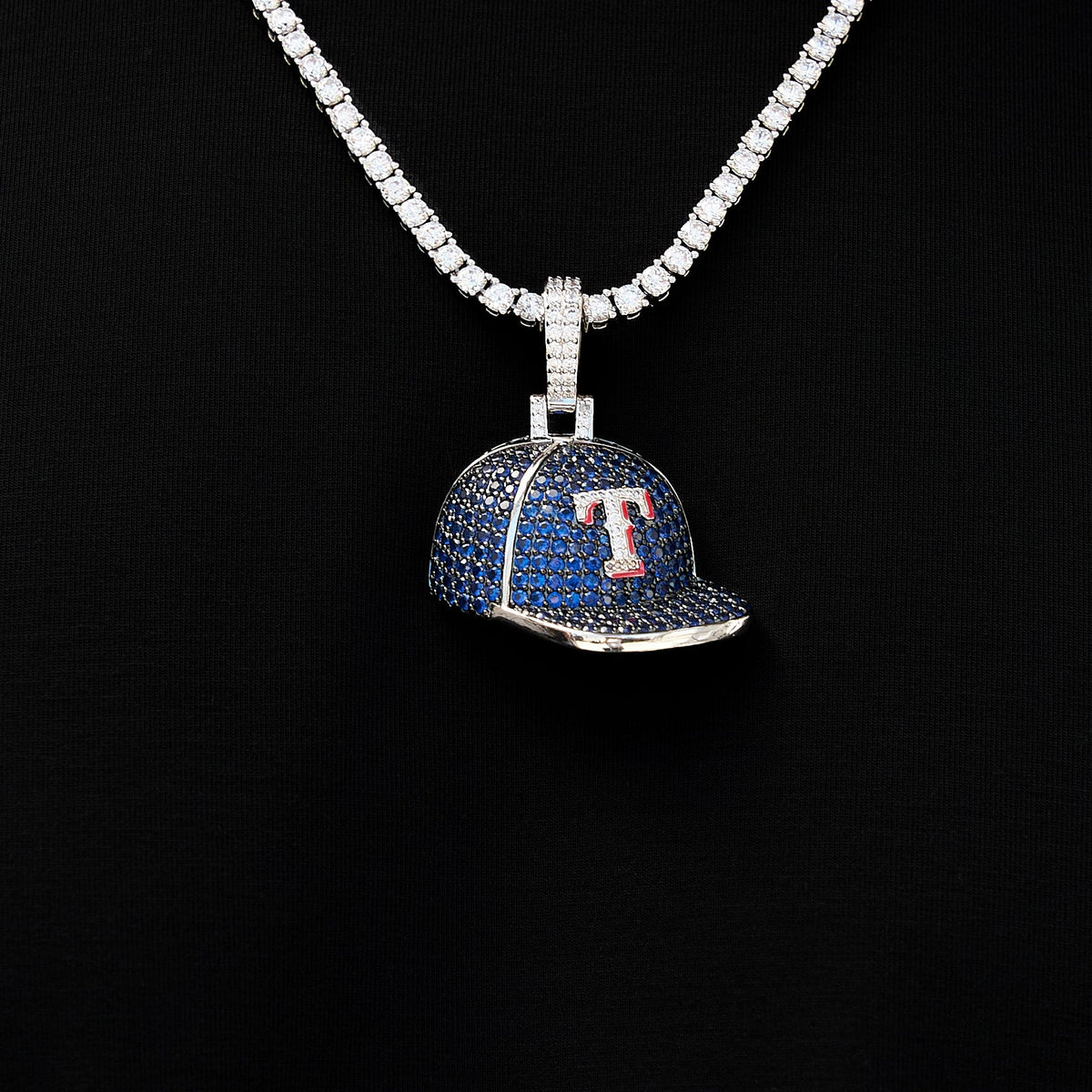 Texas Rangers Official MLB Baseball Cap Pendant in White Gold