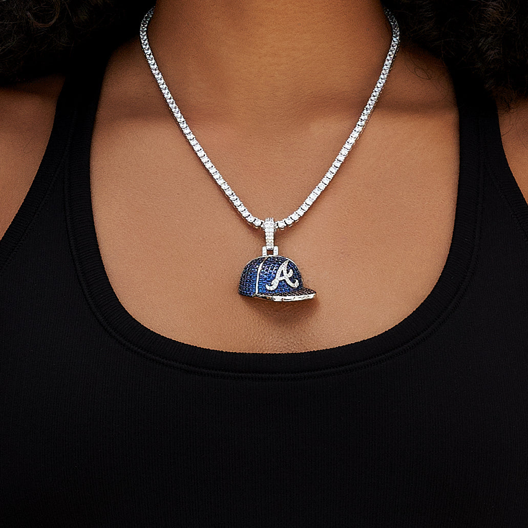 Atlanta Braves Official MLB Baseball Cap Pendant in White Gold