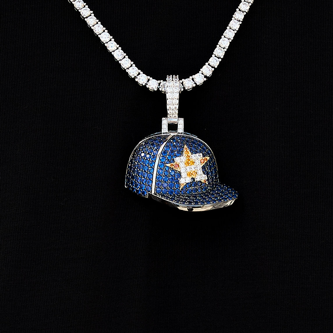Houston Astros Official MLB Baseball Cap Pendant in White Gold