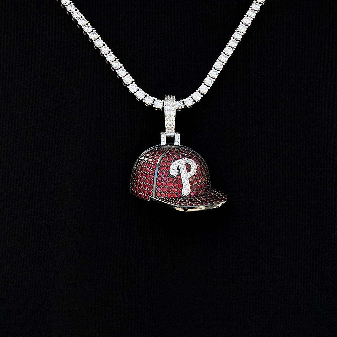 Philadelphia Phillies Official MLB Baseball Cap Pendant in White Gold