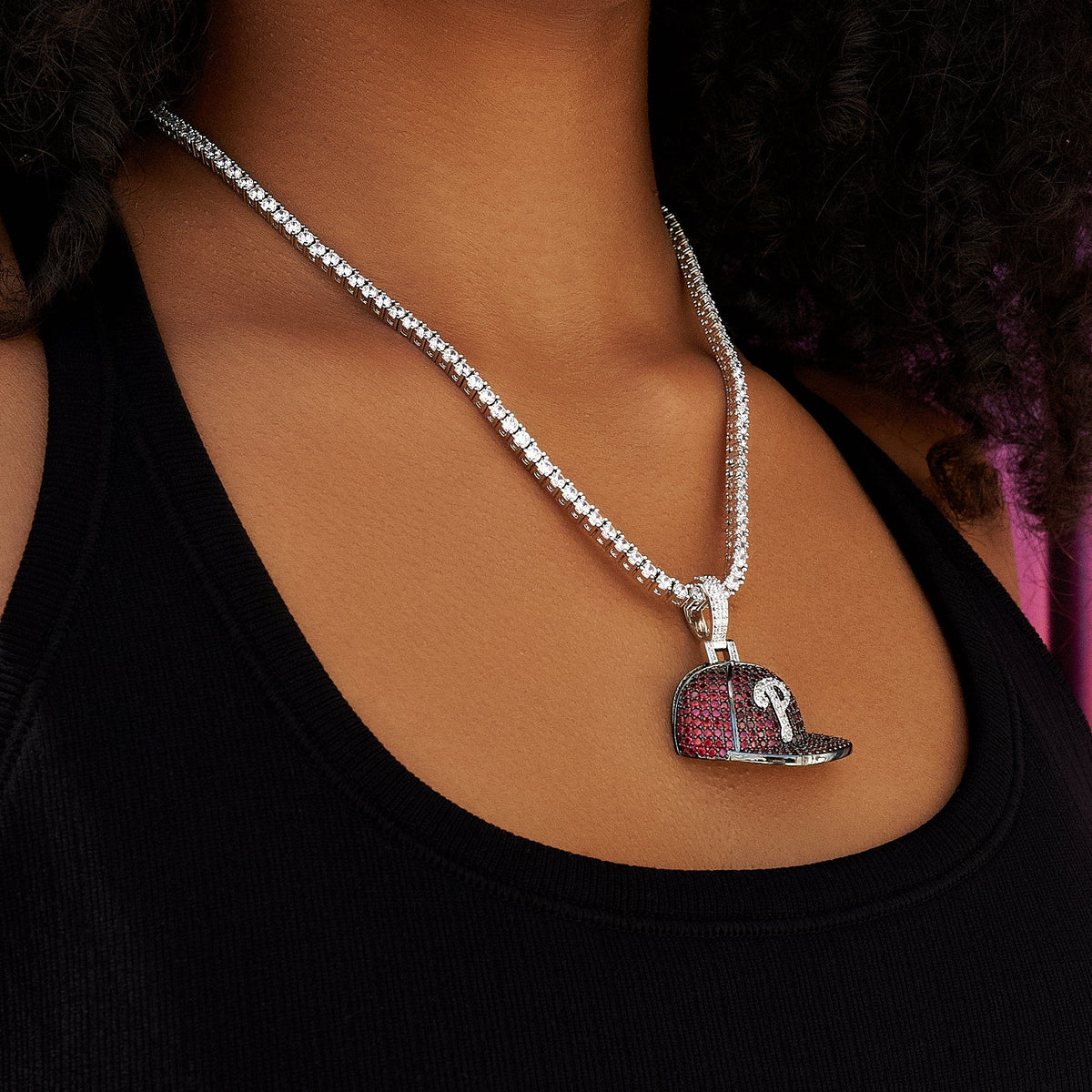 Philadelphia Phillies Official MLB Baseball Cap Pendant in White Gold