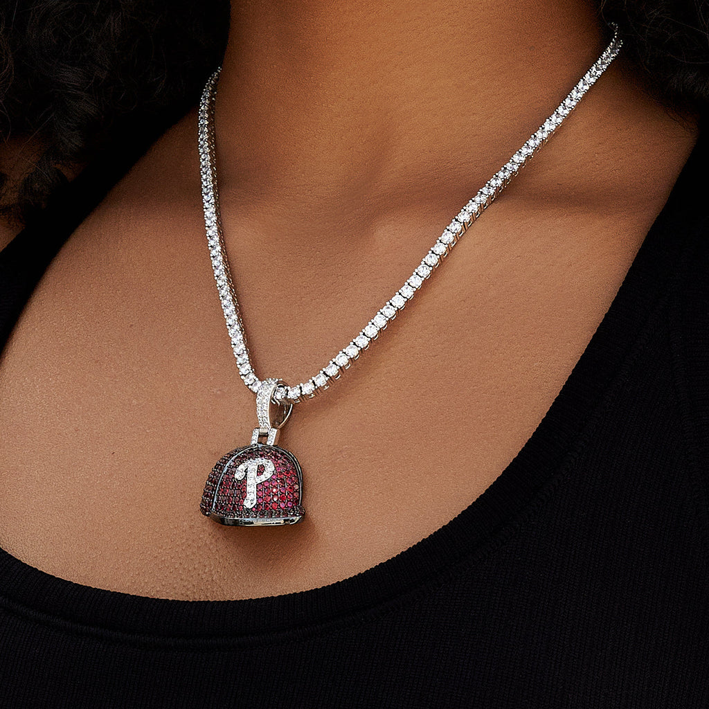 Philadelphia Phillies Official MLB Baseball Cap Pendant in White Gold