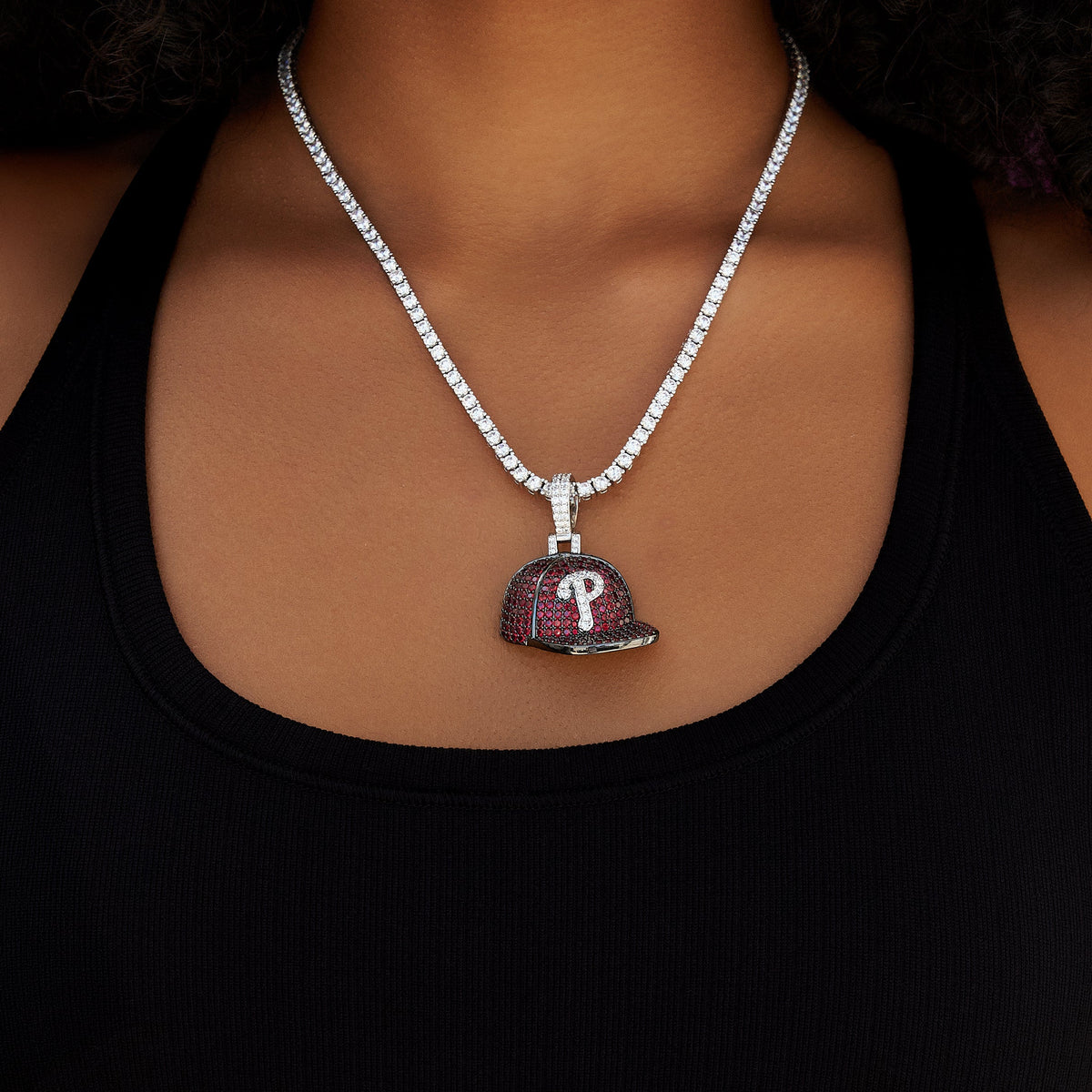 Philadelphia Phillies Official MLB Baseball Cap Pendant in White Gold