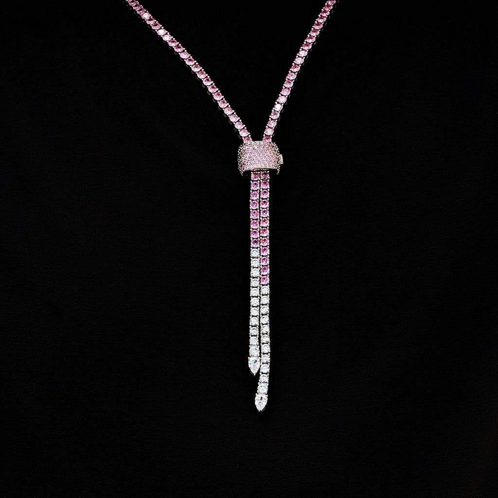 Pink Diamond Tennis Bolo Chain in White Gold - 3MM