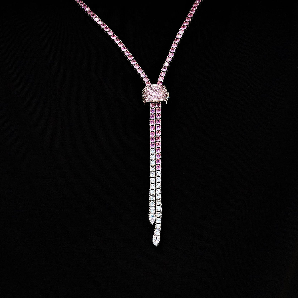 Pink Diamond Tennis Bolo Chain in White Gold - 3MM