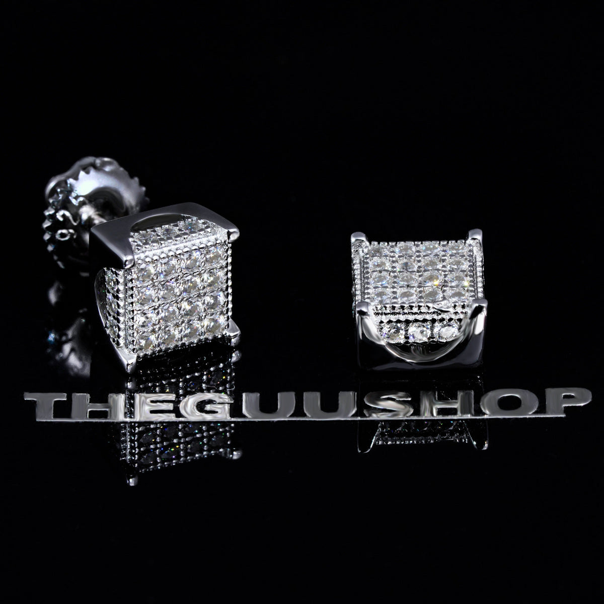 925s & VVS Moissanite 3D Cube Earrings WhiteGold