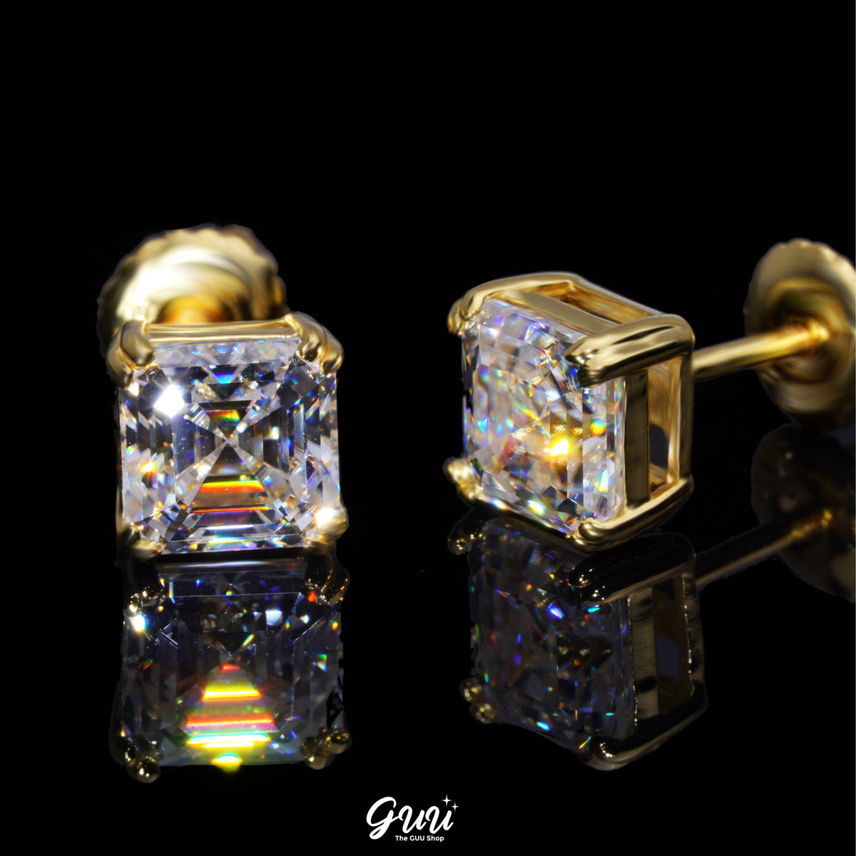 925S & VVS Moissanite Asscher Cut Stud Earrings In 18K Gold